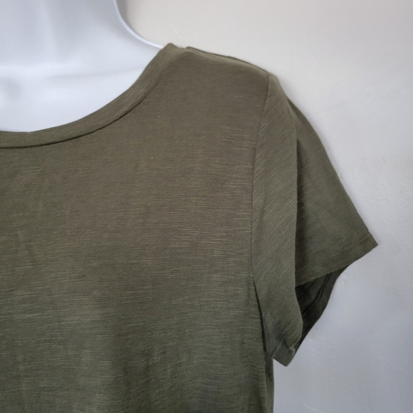 Express Women's Small Short Sleeve Blouse Top Olive Green Black Chiffon Trim - Picture 6 of 7